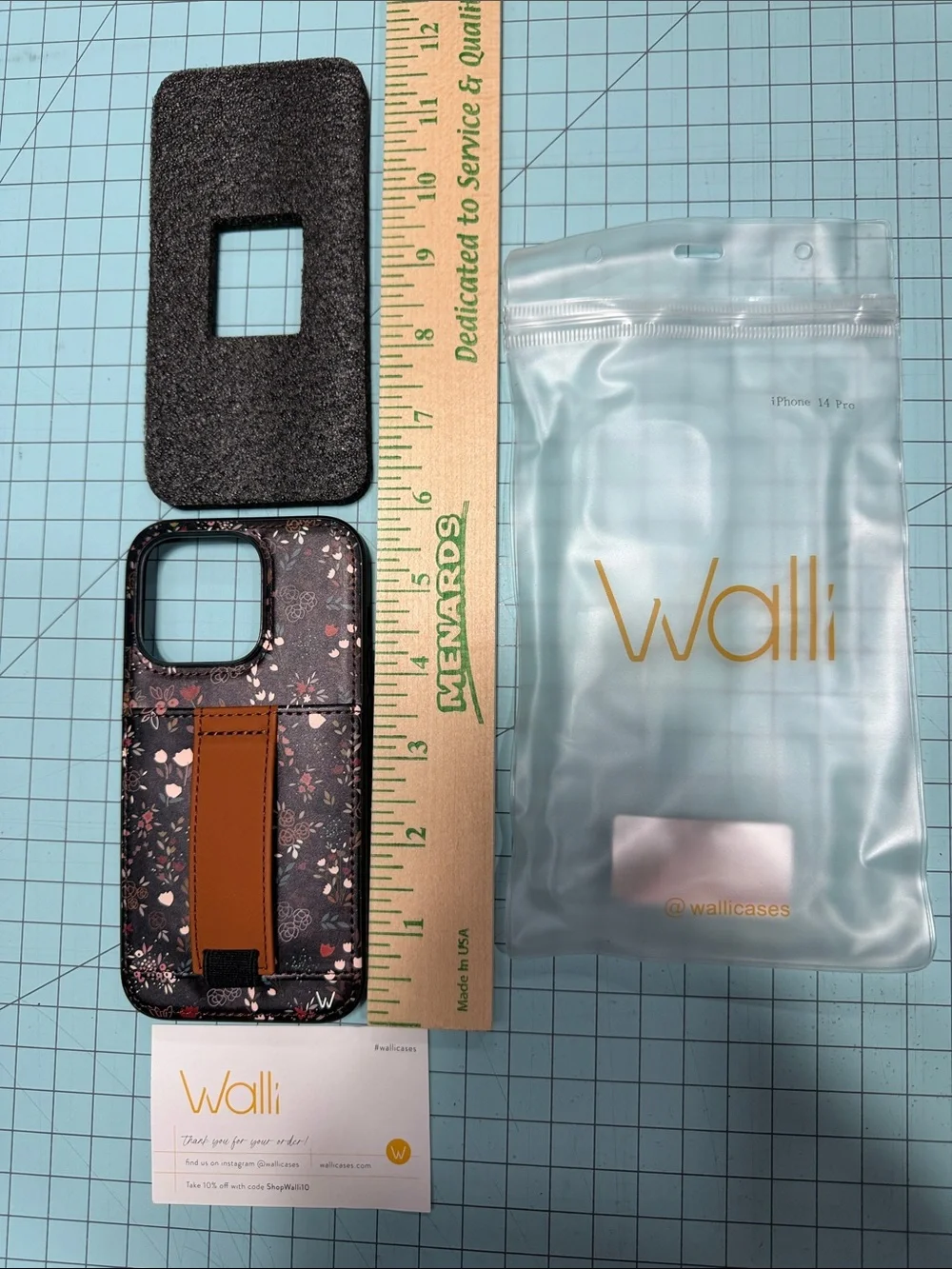 Wallis Black Floral Phone Case with Brown Card Strap- NEW